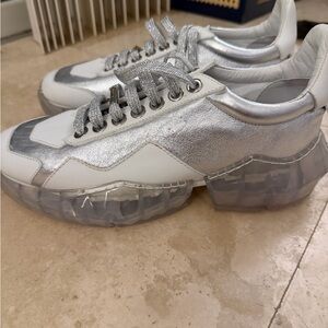 Jimmy Choo Silver and White Sneakers